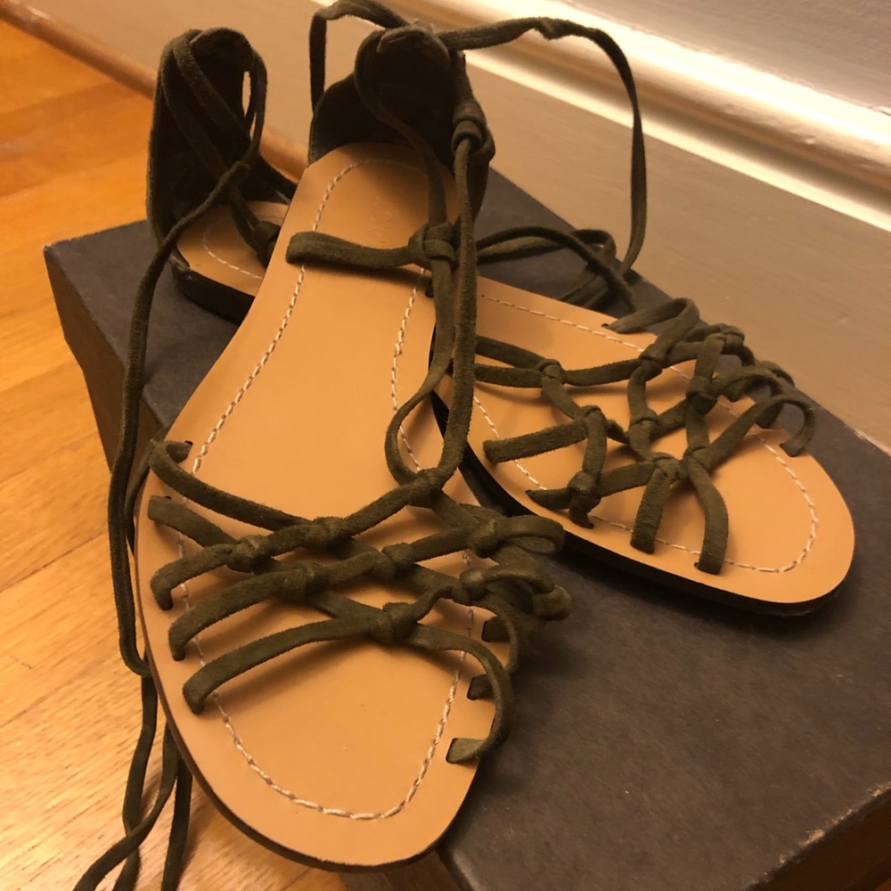 J Crew knotted suede sandals - olive green